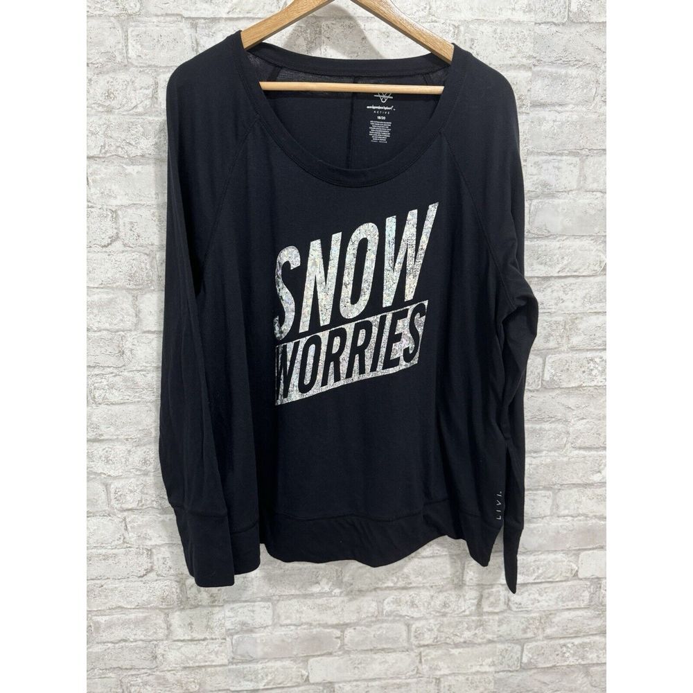 Livi Active Womens Black Long Sleeve Snow Worries Shirt‎ Size 18 20 - Picture 2 of 10